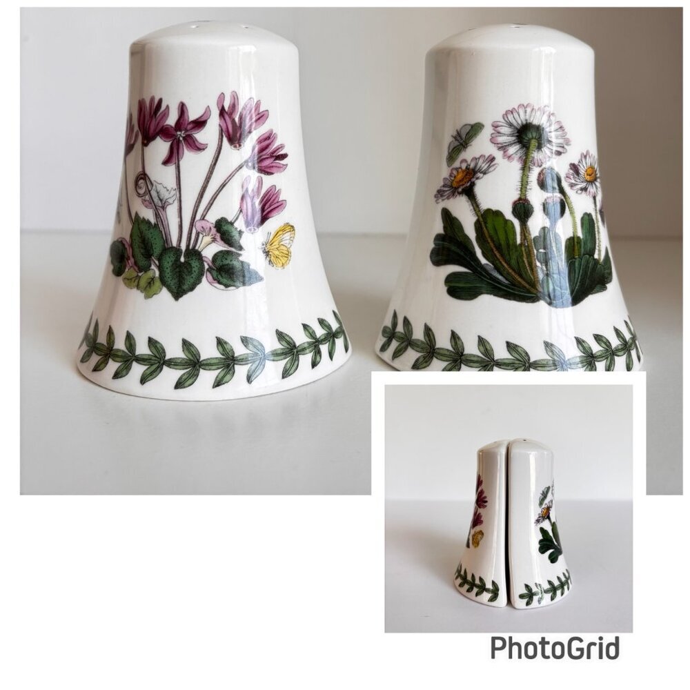 Portmeirion Botanic Garden Bell Salt & Pepper Shakers Daisy Cyclamen Pair